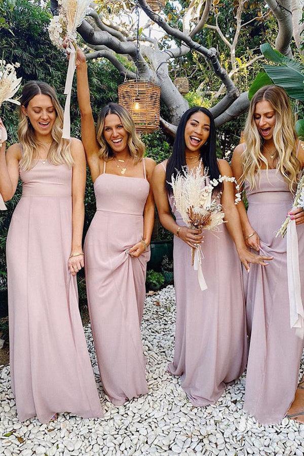 Chiffon Spaghetti Straps Neckline A-line Bridesmaid Dresses BD093