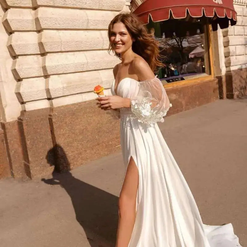 Custom Made Boho Wedding Dress Chiffon Lace Vintaging Gowns Split Side Sexy Beach Bridal Dressee Wedds Cheap Mariage-payinti