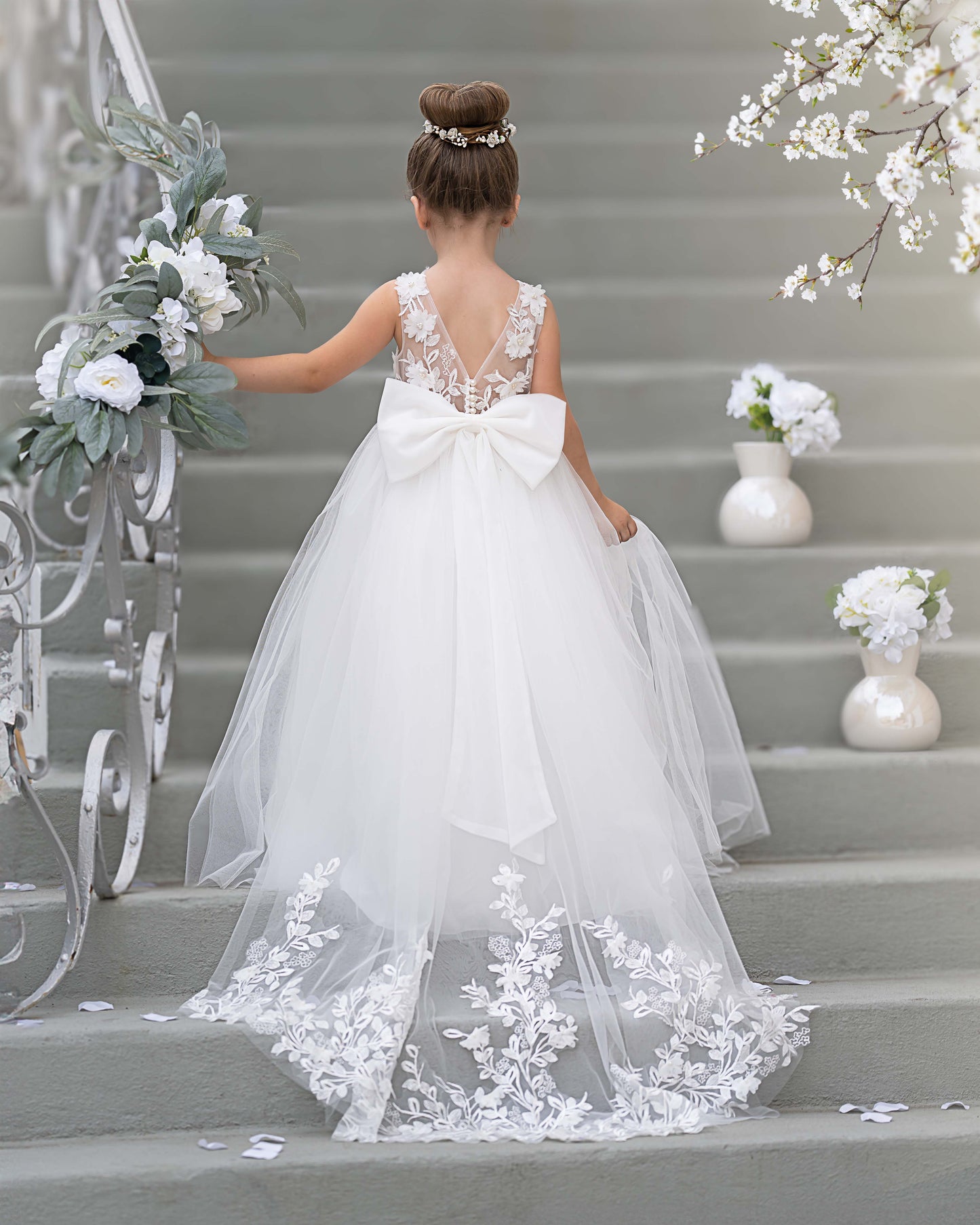 Dream Princess Sleeveless Detachable Train Flower Girl Dress