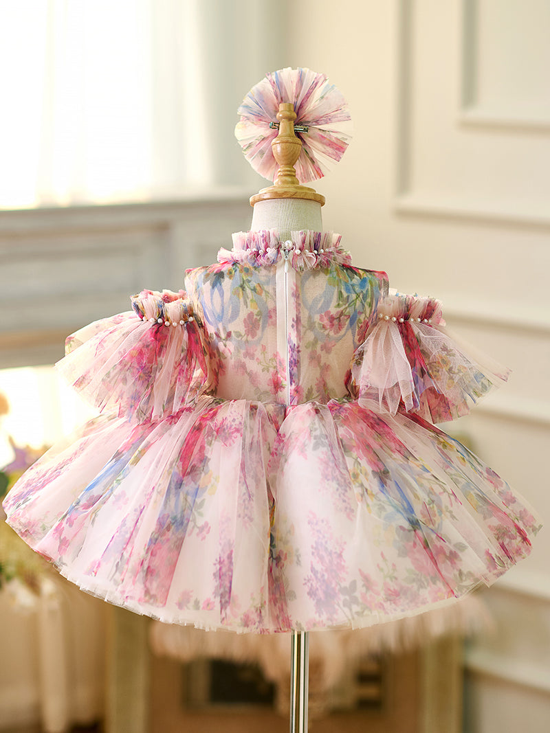 Vestido de organza hasta la rodilla para fiesta de primer cumpleaños de niña