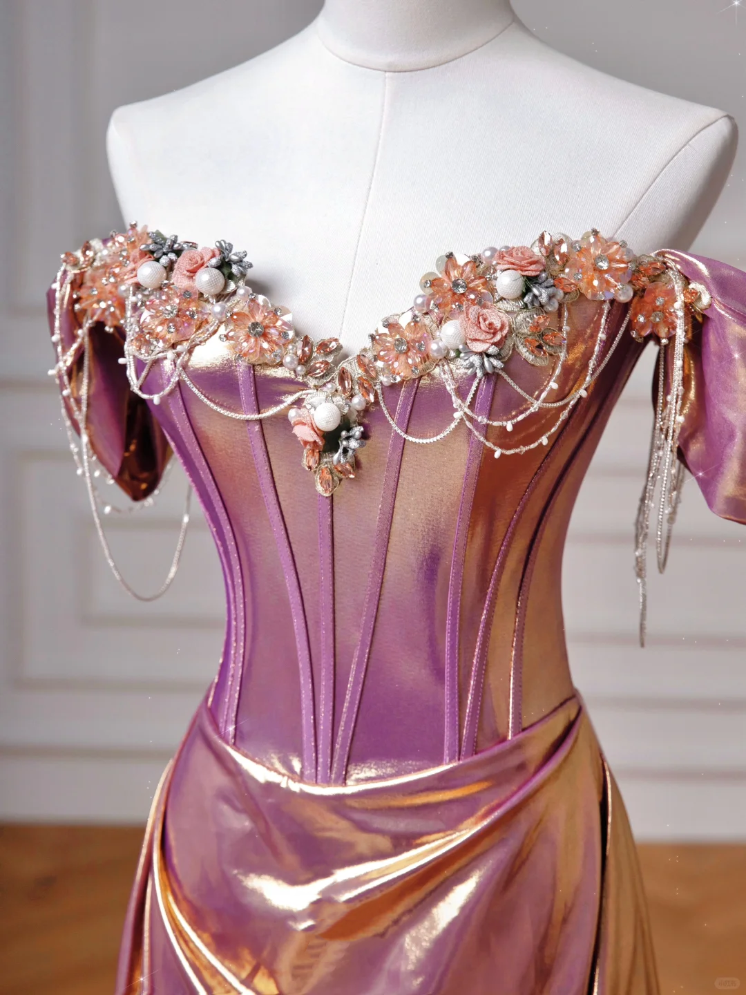 Vestido de fiesta elegante de sirena con cuentas de satén morado y hombros descubiertos, vestido de noche largo Y8605