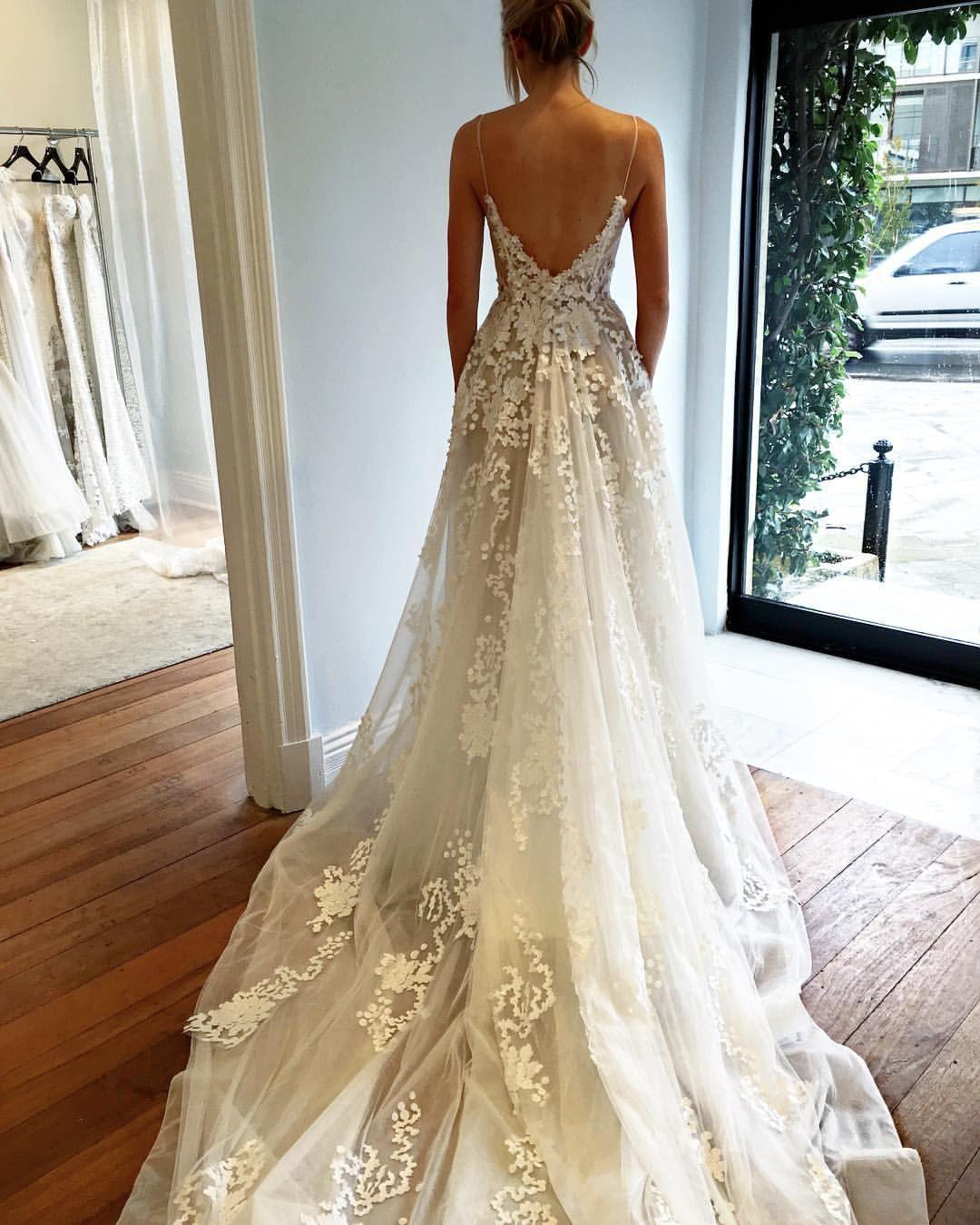 Deep V Neck Spaghetti Straps Beach Wedding Dress Bridal Gown WD556