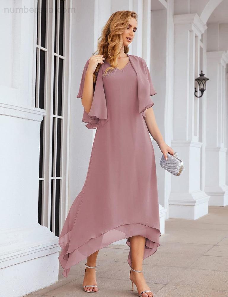 Sunnderly Chiffon-Kleid für die Brautmutter in Übergröße mit Jacke, formelle Kleider für die Hochzeit, SY28073