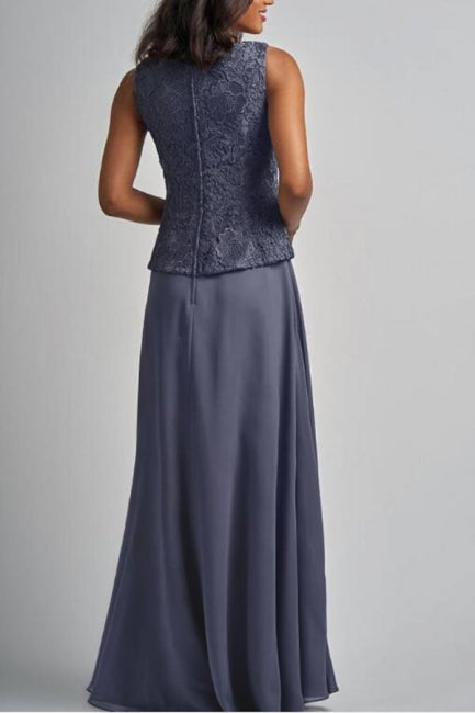 Langes Designer-Kleid aus Chiffon und Spitze für die Brautmutter mit Jacke