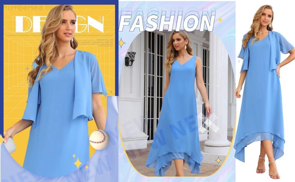 Sunnderly Chiffon-Kleid für die Brautmutter in Übergröße mit Jacke, formelle Kleider für die Hochzeit, SY28073