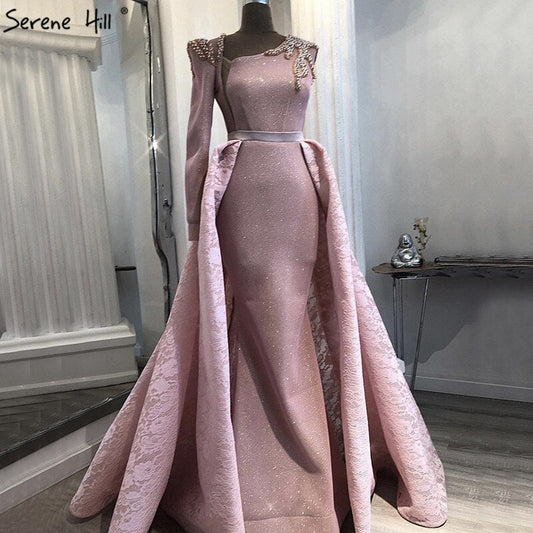 En oferta, sin devolución ni reembolso. Venta Du Bai Design - Vestidos de noche rosas de un solo hombro con perlas vintage, vestidos de sirena sexys 2025. Foto real LA60929.