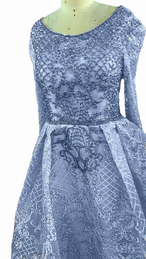 Dubai Blue Muslim Lace Beading Luxury Evening Dresses 2025 Long Plus Size Dress Evening Gowns LA60899 For Women