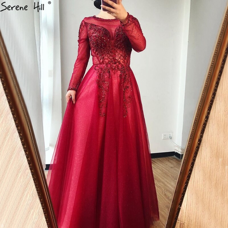 En oferta, sin devolución ni reembolso. Vestido de noche sexy de corte A con escote en V y mangas largas, con cuentas y brillantes diamantes, estilo Dubai Champán, LA70647.