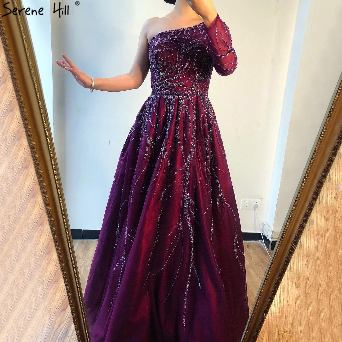 Luxus Dubai One-Shoulder Weinrot Abendkleider LA60988