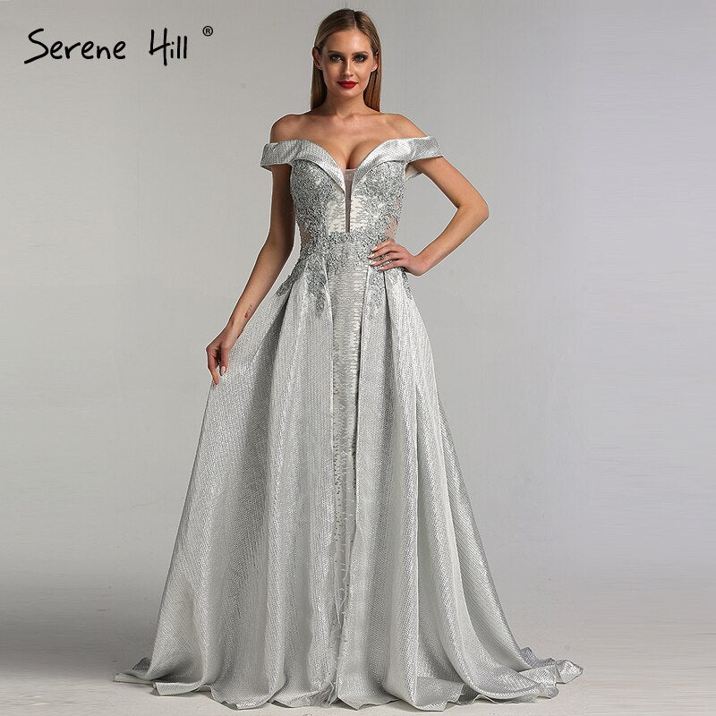 En oferta, sin devolución ni reembolso. Vestidos de noche sexys de Dubái con escote corazón de cristal marfil 2025. Diseño Dubái, sin mangas, vestidos de noche de lujo LA60925.