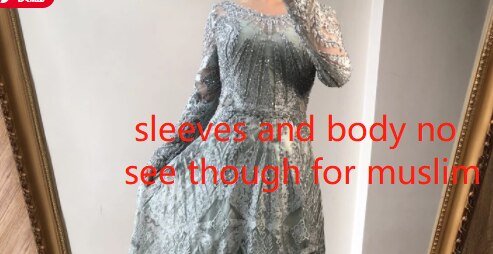 Dubai Luxus Designer Marineblau Spitze Perlen A-Linie Muslim Lange Abendkleider 2025 Abendkleid Plus Size LA60900