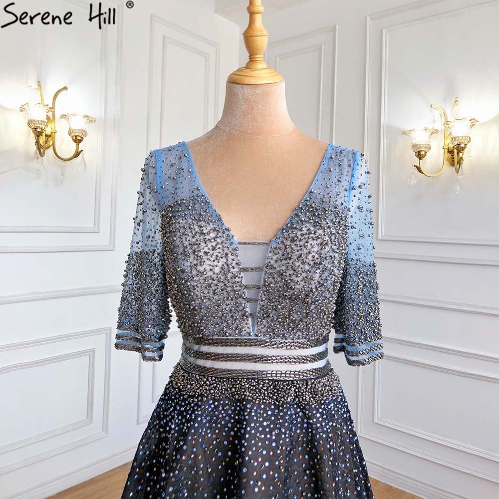 En oferta, sin devolución ni reembolso. Vestidos de noche de lujo en Dubái con media manga, corte A, negros, sin espalda, de tul, sexys, 2025 LA60808.