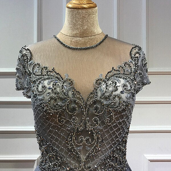 Dubai Mulim Gold A-line Long Satin Crystal Beading Evening Dresses 2025 Gowns For Woman Formal Dress LA70550