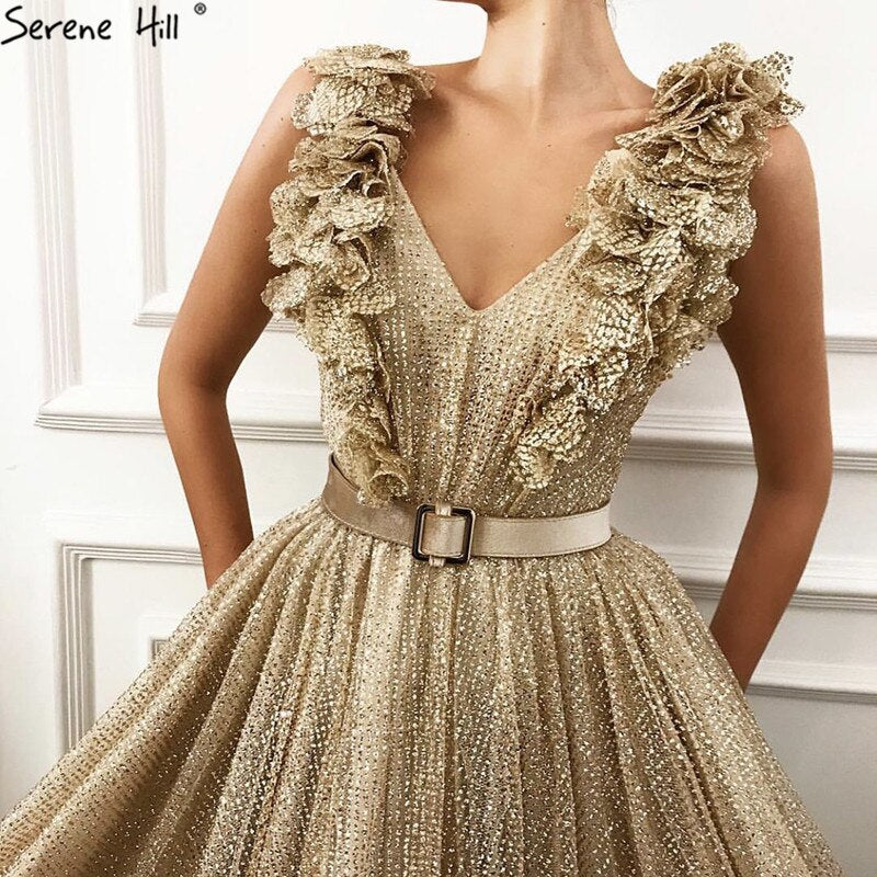 Vestido de noche de lujo sin mangas con escote en V de Dubái, en oferta, sin devoluciones ni reembolsos, diseño 2025, con lentejuelas y fajas, sexy, de tul, LA60796