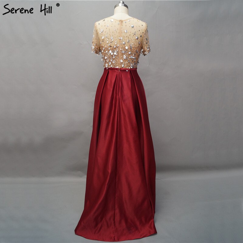 Vestidos de noche de manga corta color vino tinto de Dubái, en oferta, sin devoluciones ni reembolsos, diseño 2025, vestidos de noche playeros de satén con lentejuelas y cuentas LA60740