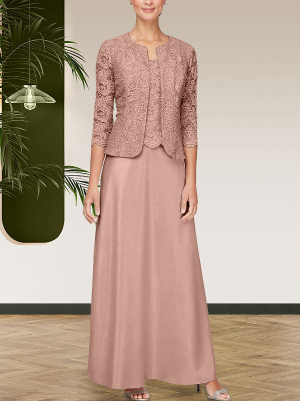 Jackenkleid aus Glitzerspitze und Satinrock mit offener Jacke