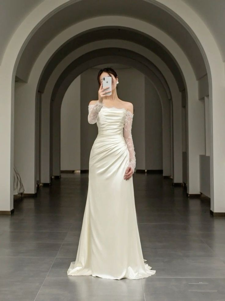 Elegante vestido de novia de corte sirena con mangas largas, vestido de novia Y7152