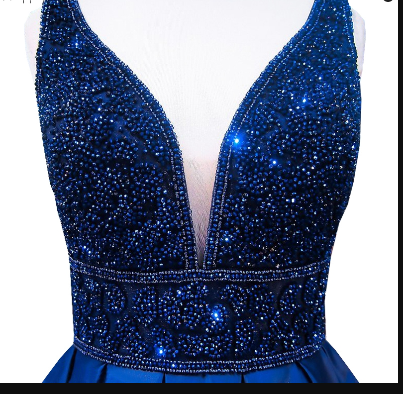 Vestido de noche largo azul marino para mujer, escote en V, sin mangas, espalda abierta, con cuentas, vestido formal de noche Y1193