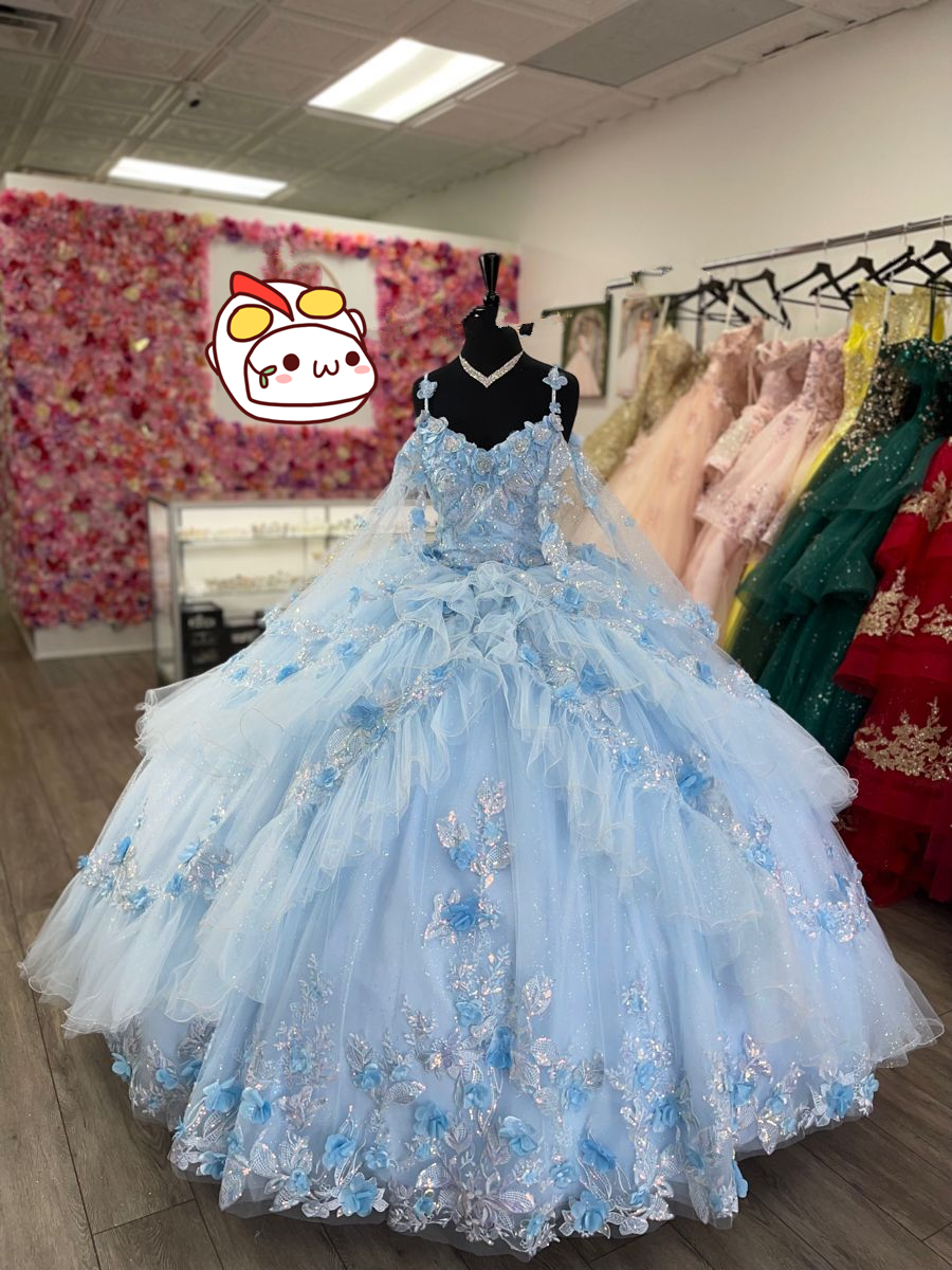 Vestido de quinceañera con apliques de tul azul bebé, vestido de fiesta azul bebé, vestido de quinceañera, Y2426
