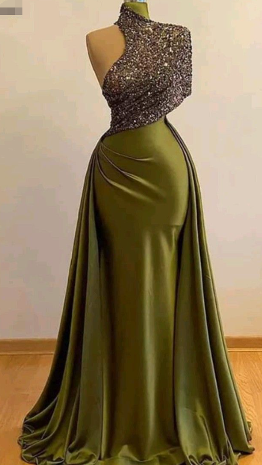 Vestidos de noche vintage de cuello alto, largos, brillantes, elegantes, vintage, Y390