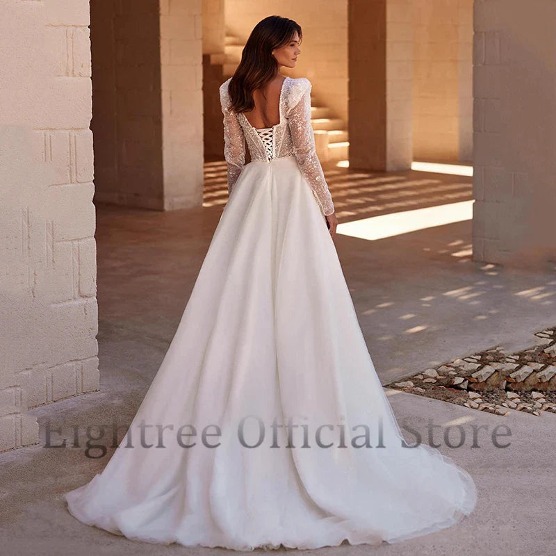 Boho A-Line Wedding Dresses Long Sleeve Sweetheart Bridal Dress Elegant Princess Evening Wedding Gowns Custom Size-payinti