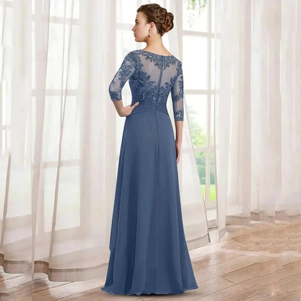 Elegant A-Line Mother Of the Bride Dresses Chiffon Appliques Long Party Dresses Woman For Weddings Pleat Vestido De Noche-payinti