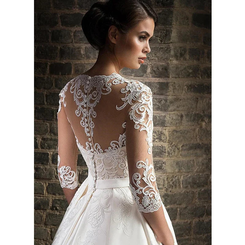 Elegant Lace Wedding Dresses Sexy Deep V-Neck Vestido De Novia Sleeve Bridal Gowns with Pockets Customized Robe Mariee-payinti