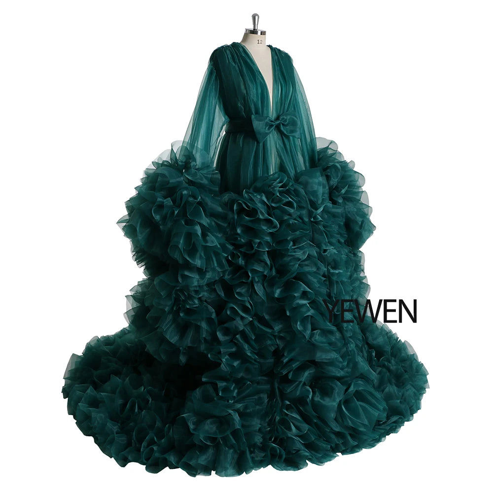 Elegantes Umstandskleid für Fotoshootings, Organza-Rüschen, Kleider für Schwangere, Maxi-Umstandskleid