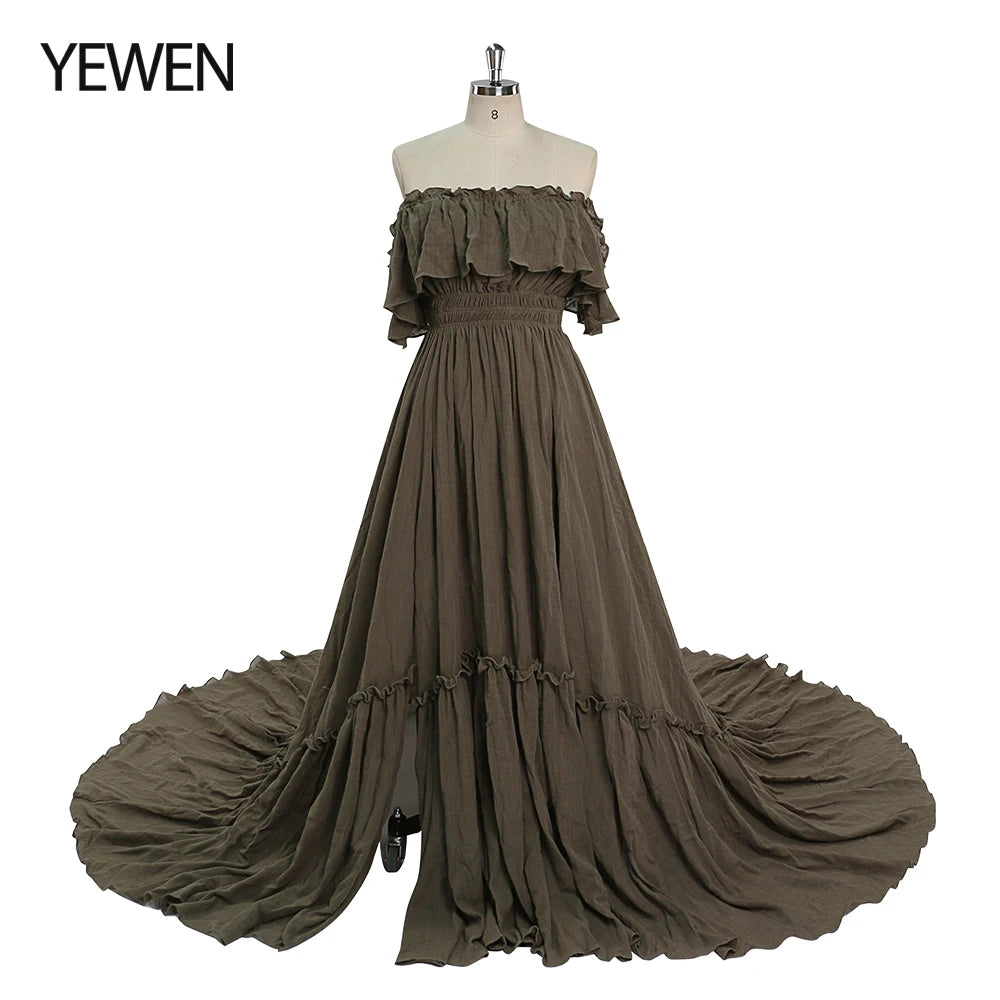 Elegant Off The Shoulder Side Slit Evening Dresses Adjustable Waist Photo Shoot Gown Party Dress Sunnderly SY22107