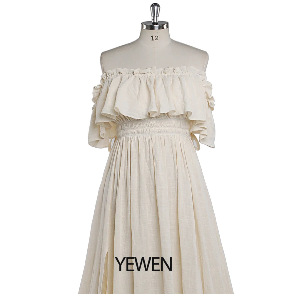 Elegant Off The Shoulder Side Slit Evening Dresses Adjustable Waist Photo Shoot Gown Party Dress Sunnderly SY22107