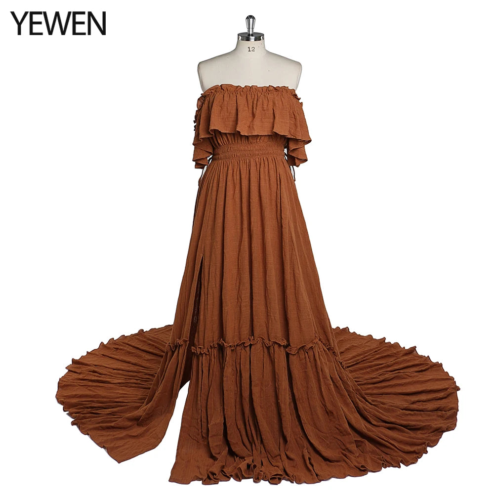 Elegant Off The Shoulder Side Slit Evening Dresses Adjustable Waist Photo Shoot Gown Party Dress Sunnderly SY22107