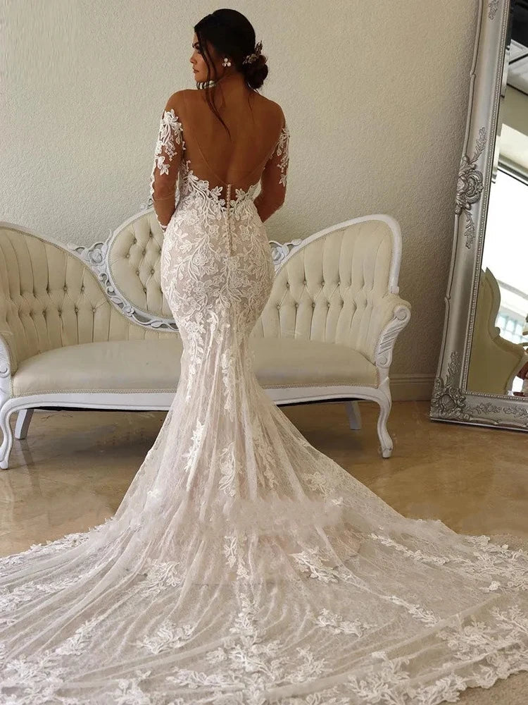 Elegant Wedding Dresses For Women Sweetheart Long Sleeves Bridal Gowns Lace Appliques Backless Robes Vestidos De Novia 2023-payinti