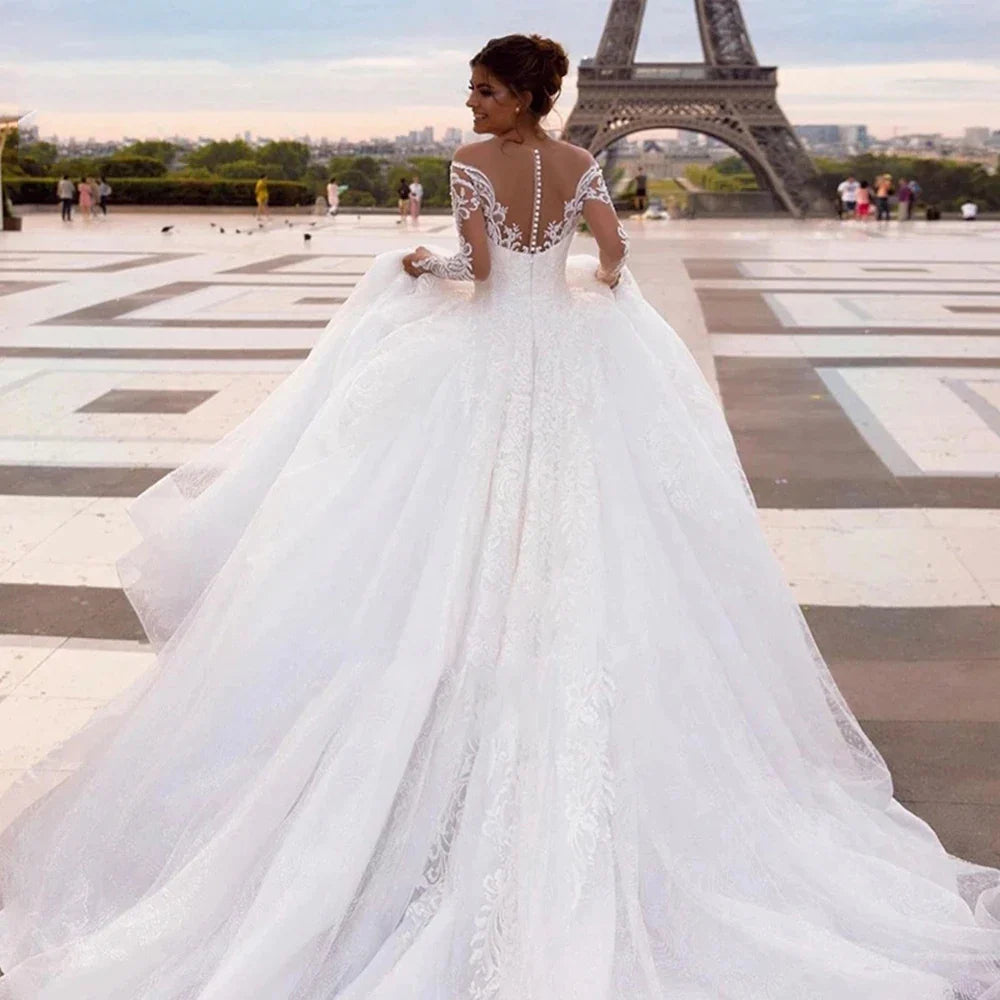 Elegant Wedding Dresses With Embroidery Princess Ball Gowns Sweetheart Full Sleeve Simplicity Back Button Vestido De Novia Robe-payinti