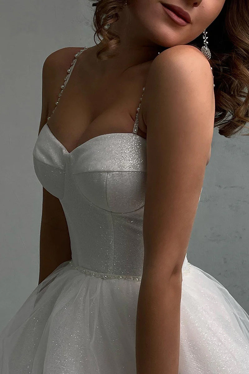 Elegant A-Line Spaghetti Straps Sweetheart Tulle Wedding Dress WD647
