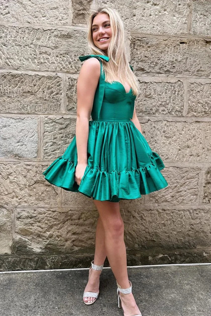 A-line Sweetheart Ruffled Homecoming Dress With Bow Straps SYH104