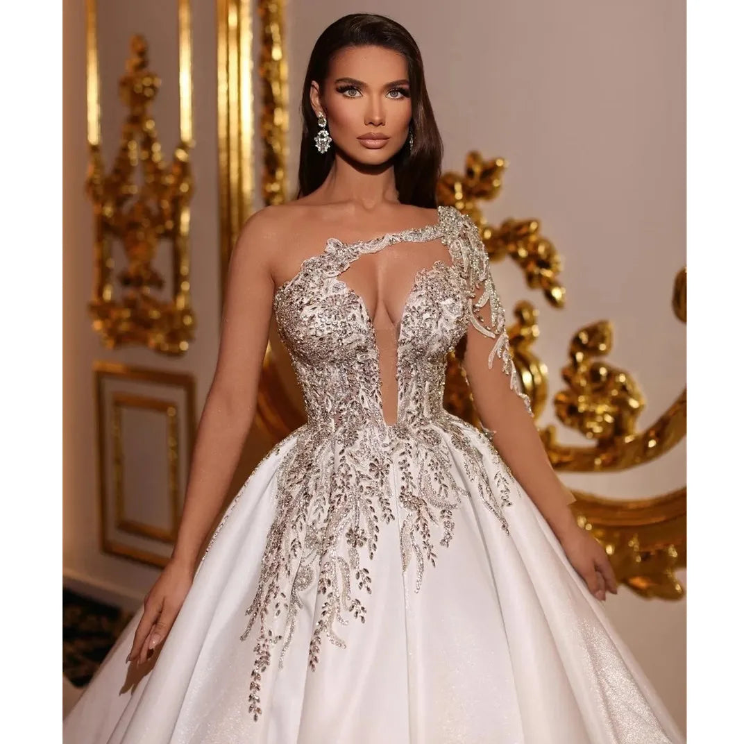 Exquisite Applique Wedding Dresses A Line Deep V Neck Ball Gowns Ruched Tulle Illusion Long Sleeve Formal Beach Party Vestidos-payinti