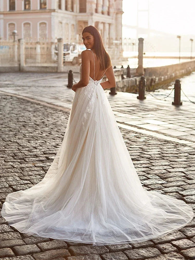 Exquisite Off Shoulder Sleeveless Mopping Wedding Dresses New Classic Square Collar Lace Princess Beautiful Bridal Gown-payinti