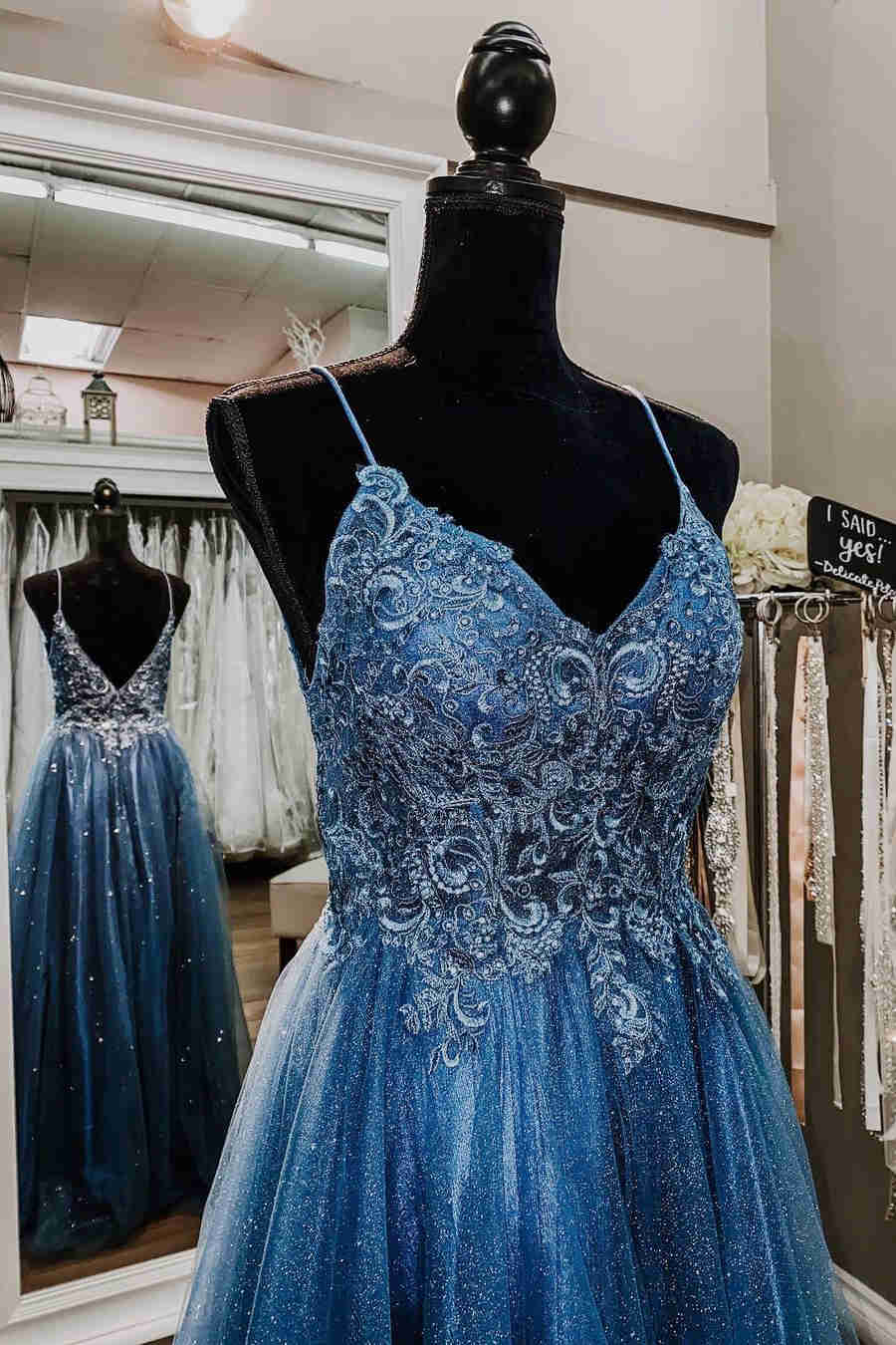 Glitzernde Träger mit Perlen in Blau, formelles Ballkleid, schickes Abendkleid Y1811
