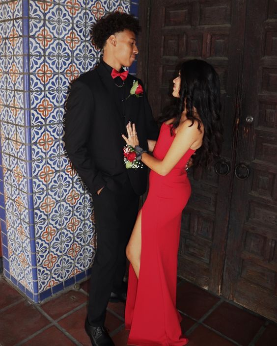 Charming Red Sheath Prom Dress With Split Red Evening Gown Y6543