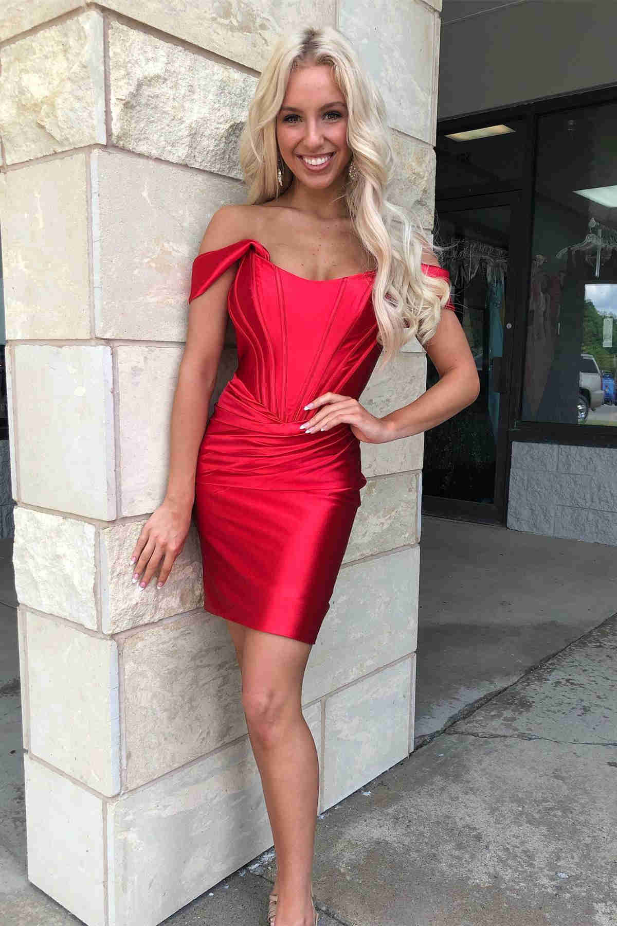 Ariana | Vestido de fiesta de satén con hombros descubiertos