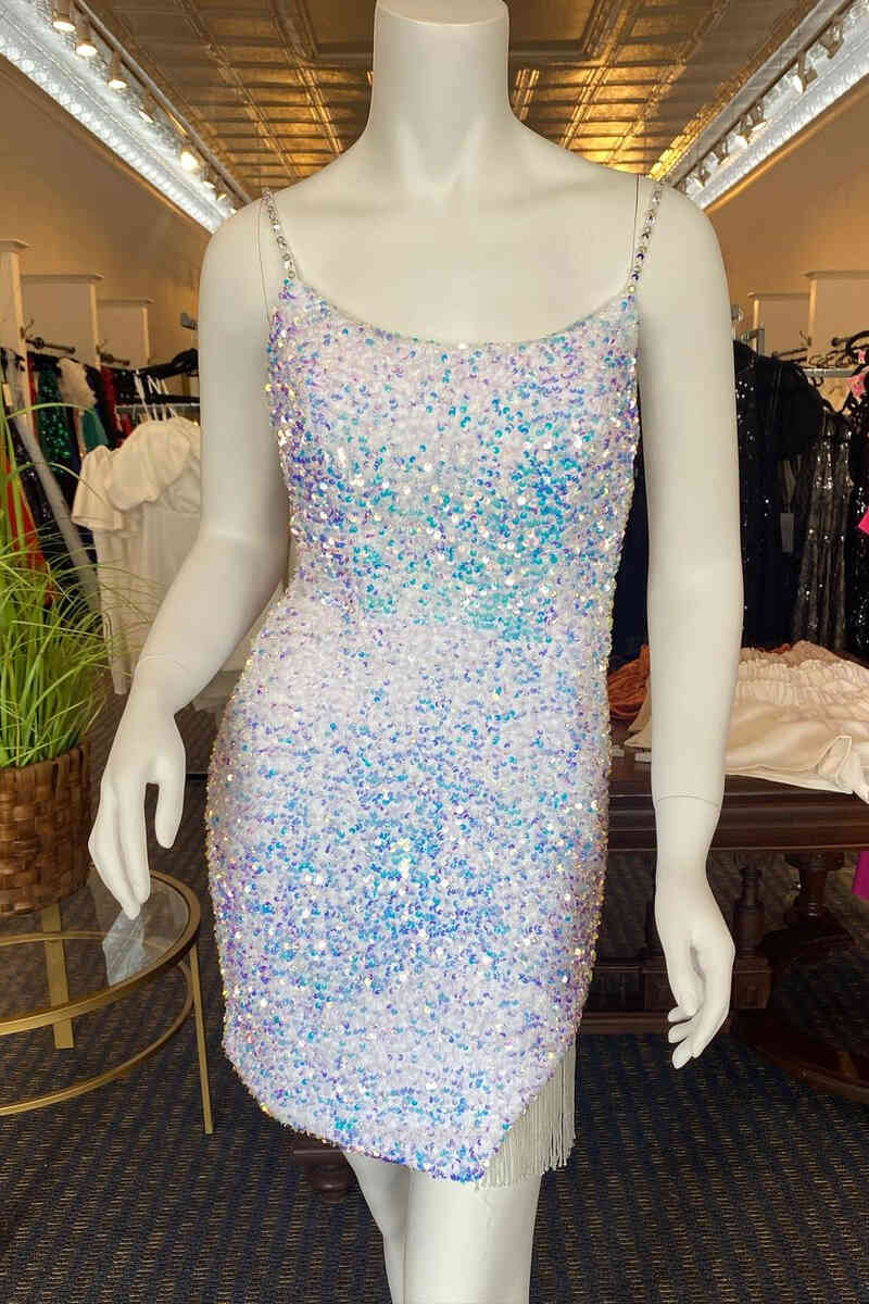 Sibyl | Vestido de fiesta ajustado con tirantes finos, lentejuelas y borlas