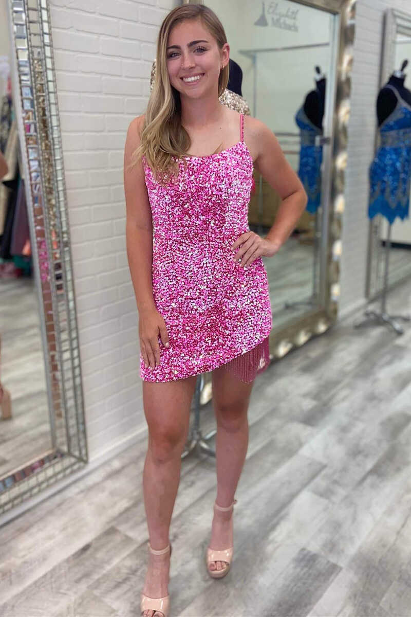 Sibyl | Vestido de fiesta ajustado con tirantes finos, lentejuelas y borlas