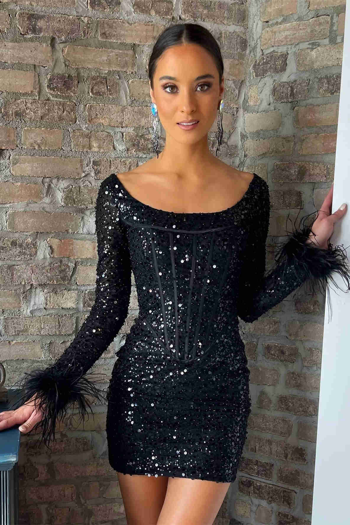 Minerva | Vestido de fiesta con lentejuelas y mangas largas