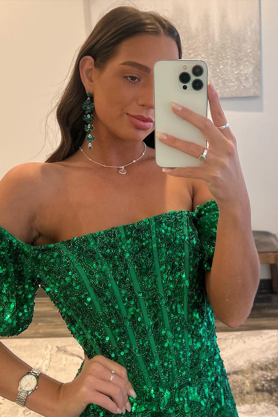 Michelle |Sheath Off-the-Shoulder Sequins Long Prom Dress