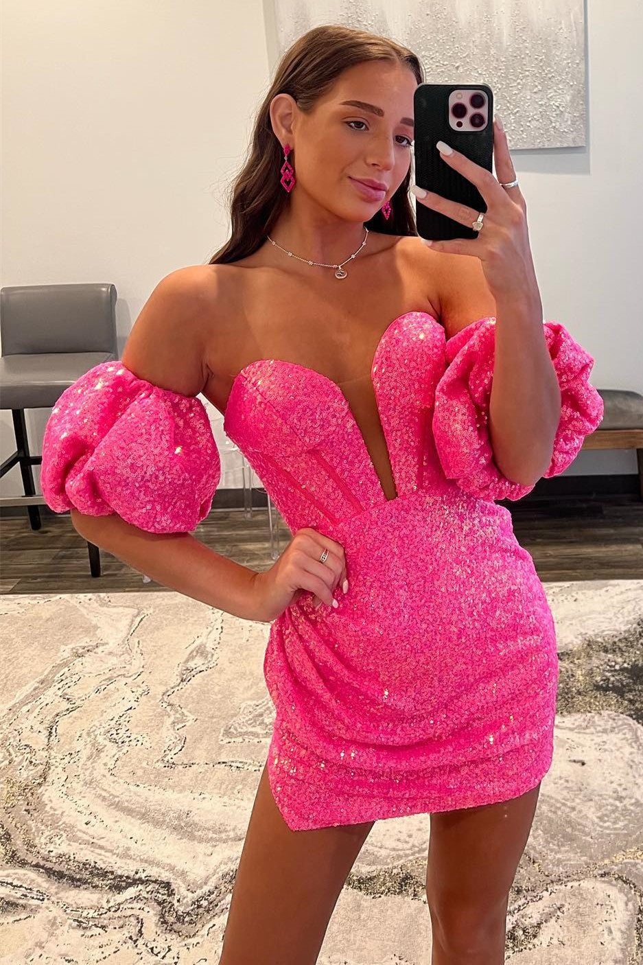 Una | Vestido de fiesta ajustado con lentejuelas y escote en forma de corazón
