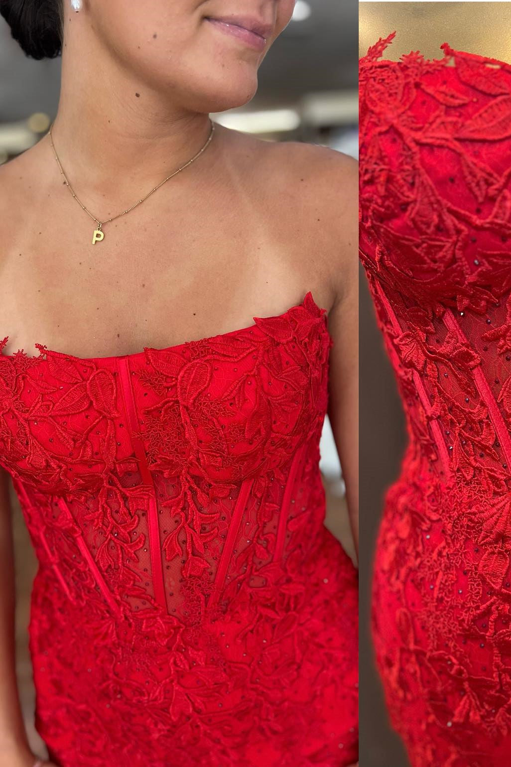 Raegan | Vestido de fiesta de encaje con corsé sin tirantes y tubo