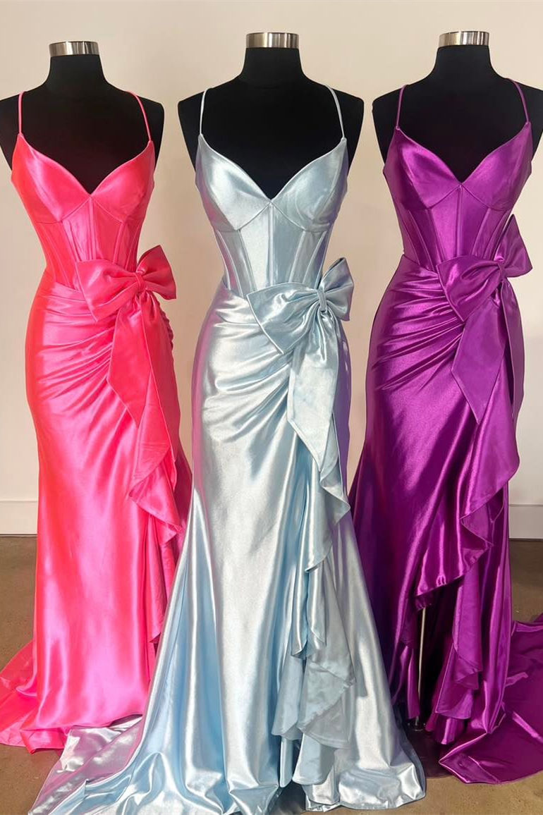 Jianna | Träger V-Ausschnitt Satin Meerjungfrau Ballkleid mit Schleife