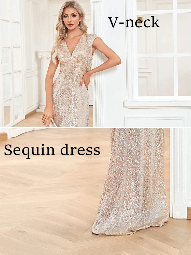 Sweep Train Sparkly Sequin Luxurious Evening Long Dresses Formal Occasion Elegant Prom Dress 2023 Luxury Gown Birthday-payinti