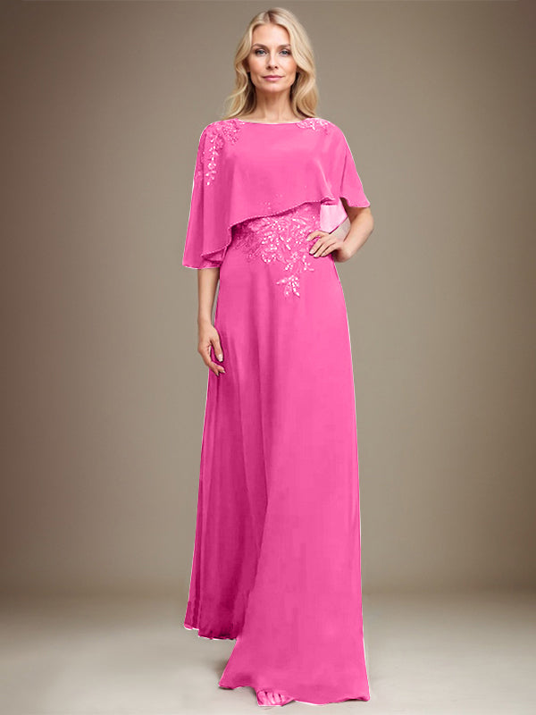 A-Linie U-Ausschnitt Bodenlang Chiffon Spitze Kleid für die Brautmutter mit Pailletten und Perlen