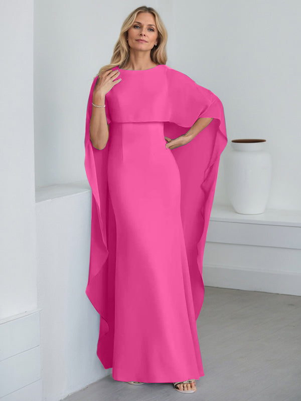 Bodenlanges Etui-Kleid aus Chiffon mit U-Ausschnitt und kaskadierenden Rüschen